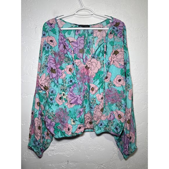 Boston Properfloral flowy blouse womens medium boho prairie peasant bohemian - Picture 1 of 9
